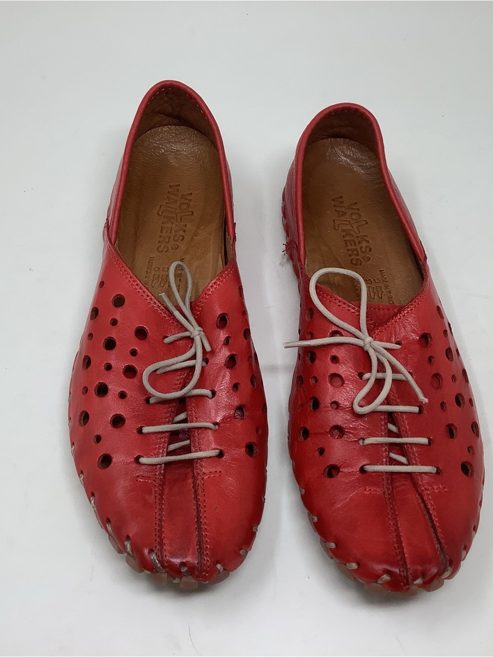 Volks Walkers Red Leather Laser Cut Comfort Flats Shoes